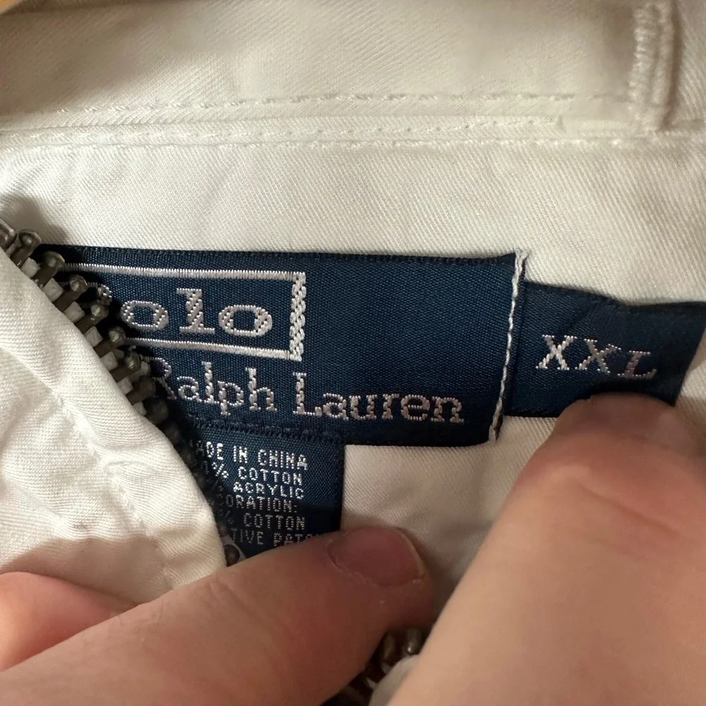 Polo Ralph Lauren White‎ Full Zip Mock Neck Jacket Nautical Anchor Patch XXL